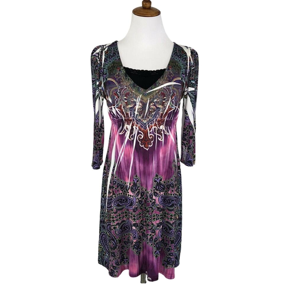 Ophelia Slinky Dress Empire Waist Above Knee Length Geometric Size Medium